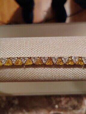 Suzanne Somers 7.5" Canary Yellow and Clear Trillion CZ 925 Vermeil Bracelet.
